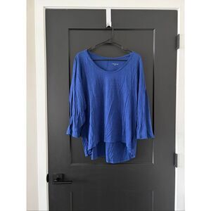 Eileen Fisher Blue 100% Linen Scoop neck Long sleeve Size XL